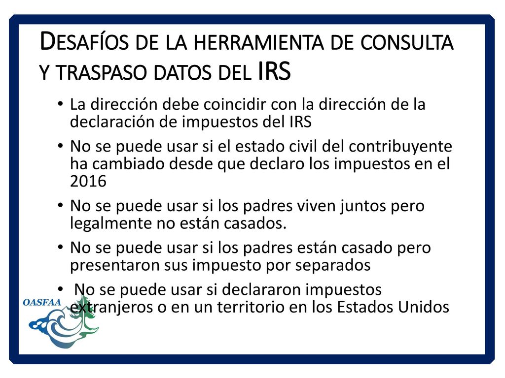 Desafíos de la herramienta de consulta y traspaso datos del IRS