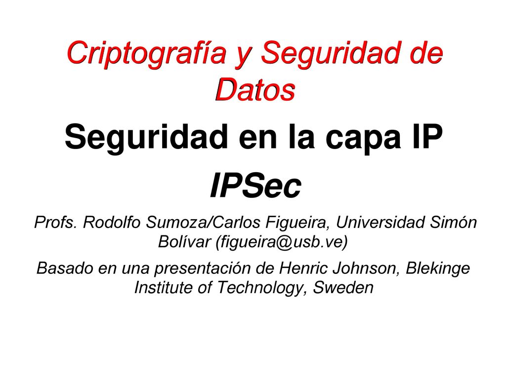 Criptografía y Seguridad de Datos Seguridad en la capa IP IPSec