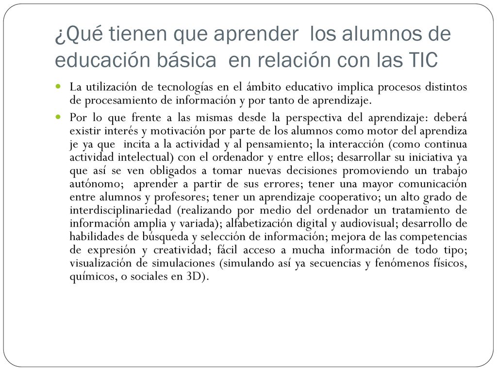¿Qué tienen que aprender los alumnos de educación básica en relación con las TIC