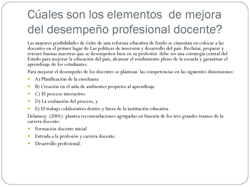 Cúales son los elementos de mejora del desempeño profesional docente