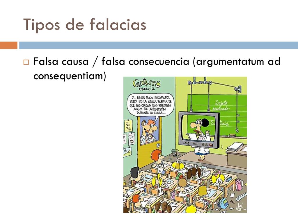 Tipos de falacias Falsa causa / falsa consecuencia (argumentatum ad consequentiam)