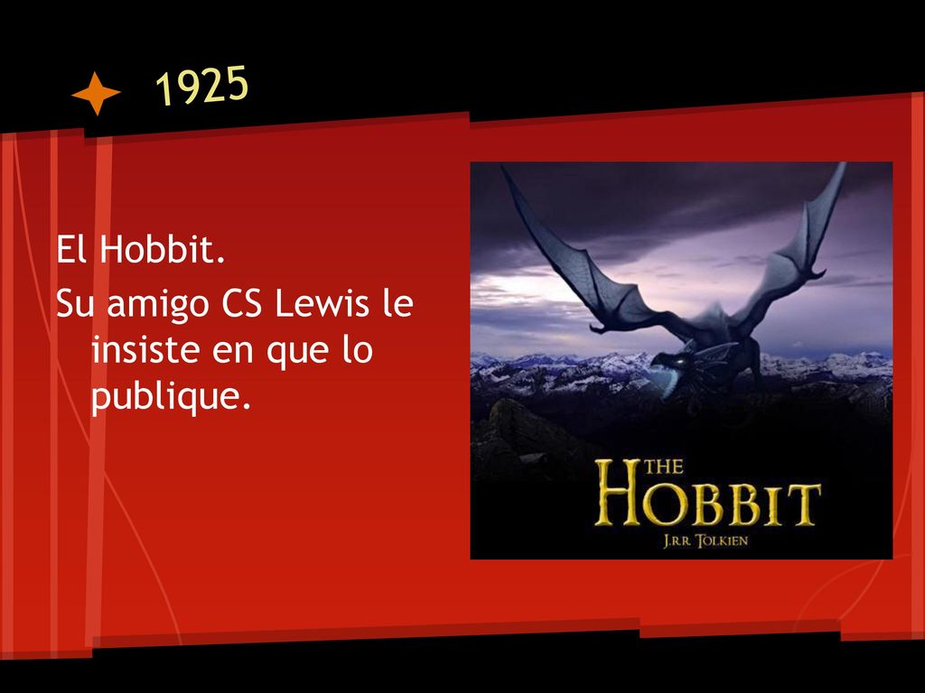 1925 El Hobbit. Su amigo CS Lewis le insiste en que lo publique.