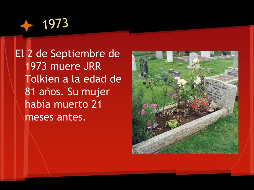 1973 El 2 de Septiembre de 1973 muere JRR Tolkien a la edad de 81 años.