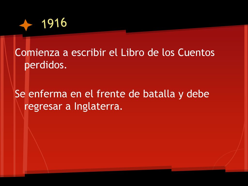 1916 Comienza a escribir el Libro de los Cuentos perdidos.