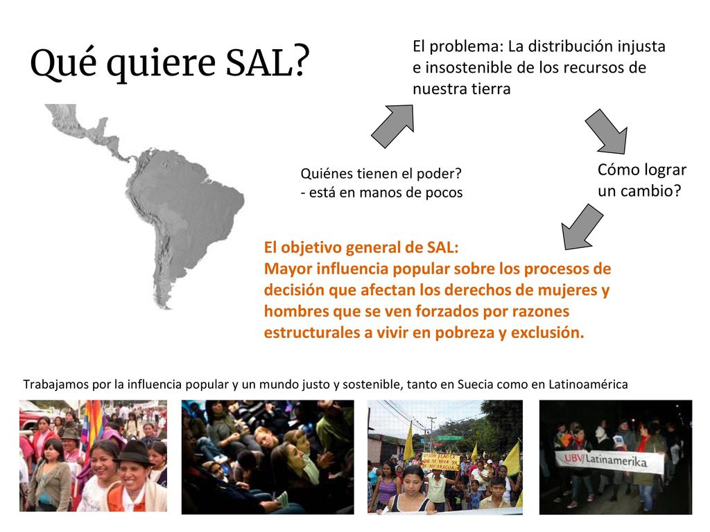 Qué quiere SAL El problema: La distribución injusta e insostenible de los recursos de nuestra tierra.
