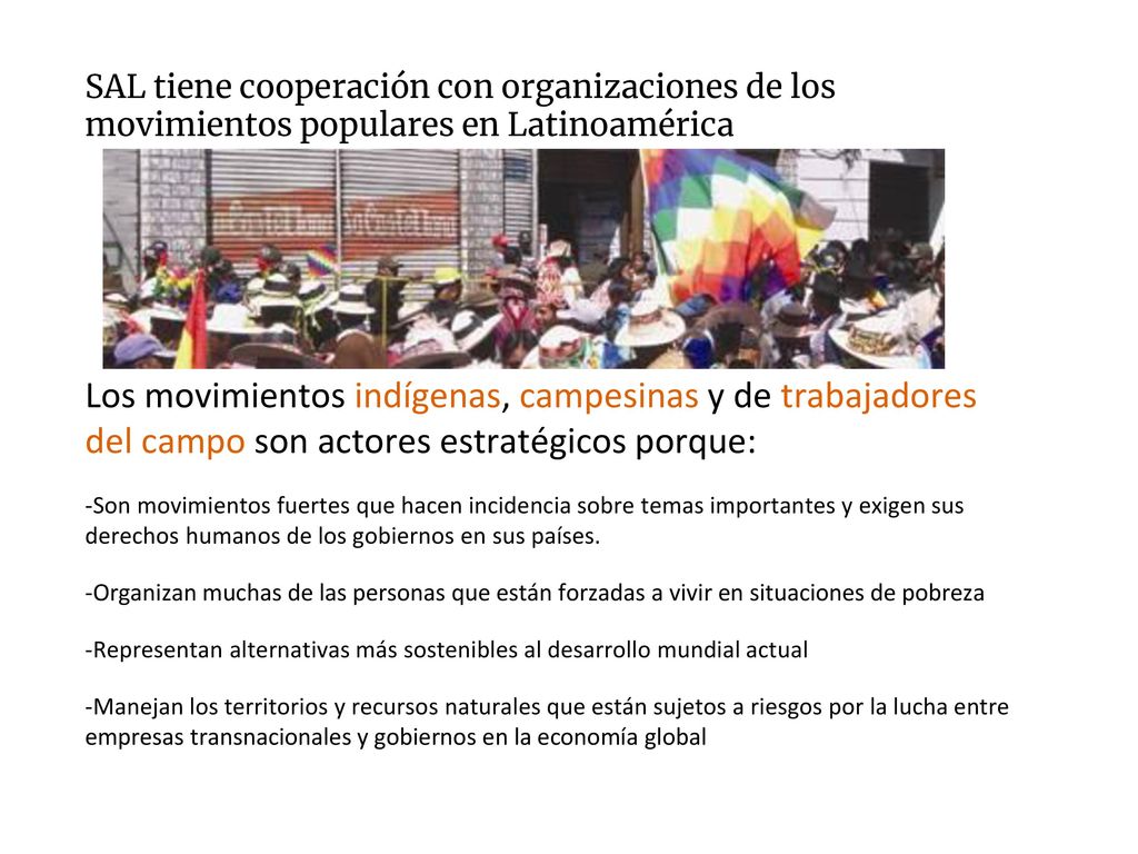 SAL tiene cooperación con organizaciones de los movimientos populares en Latinoamérica