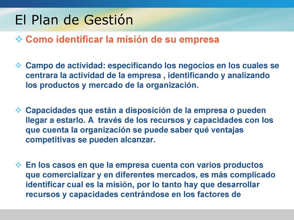 El Plan de Gestión Como identificar la misión de su empresa