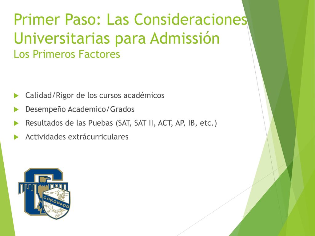 Primer Paso: Las Consideraciones Universitarias para Admissión Los Primeros Factores