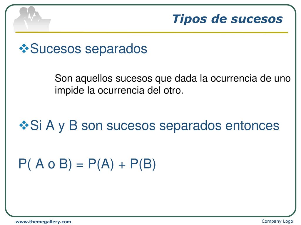 Si A y B son sucesos separados entonces P( A o B) = P(A) + P(B)