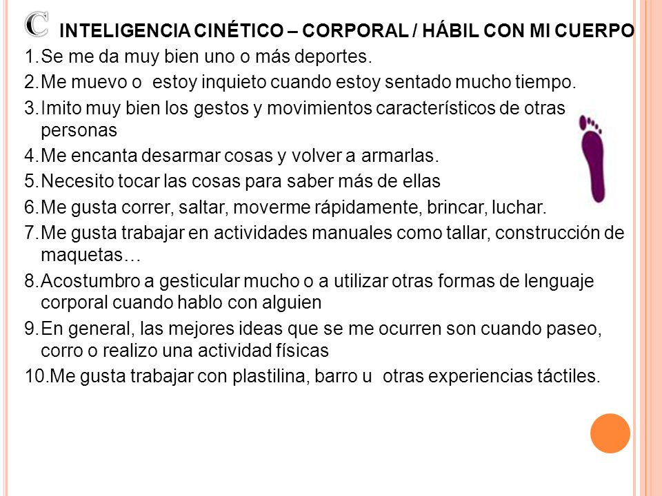 C INTELIGENCIA CINÉTICO – CORPORAL / HÁBIL CON MI CUERPO