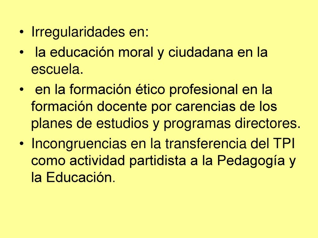 Irregularidades en: la educación moral y ciudadana en la escuela.