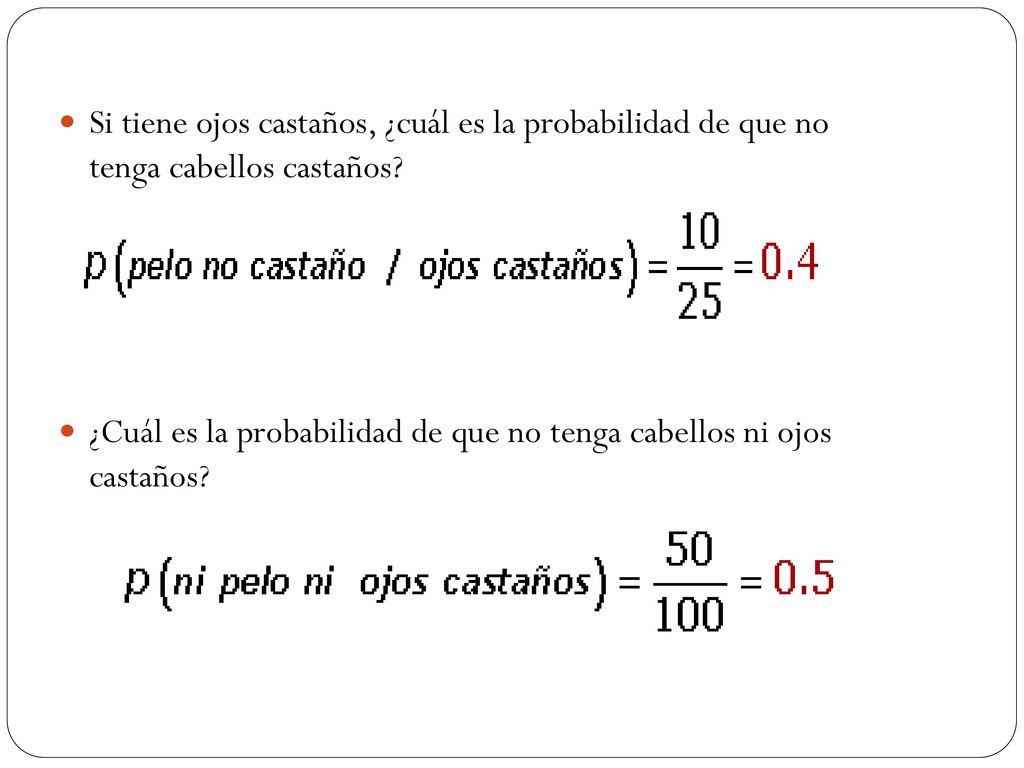 Si tiene ojos castaños, ¿cuál es la probabilidad de que no tenga cabellos castaños
