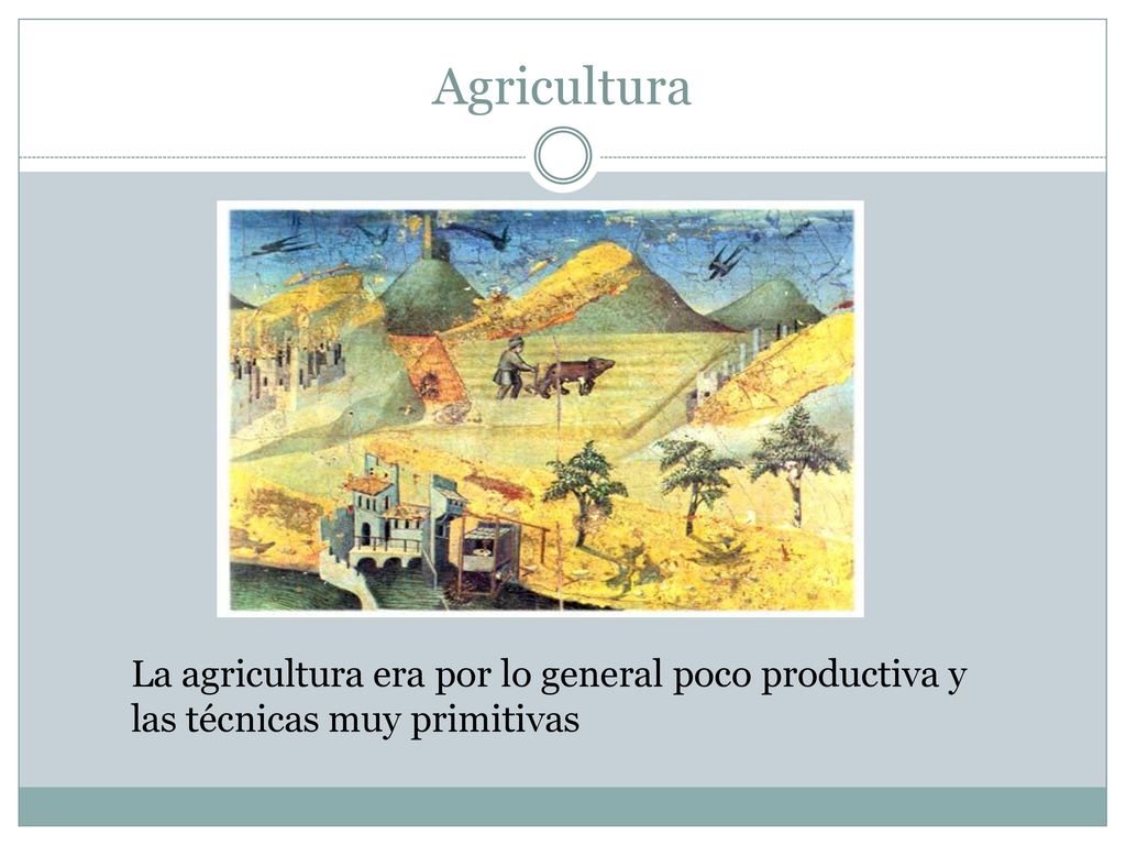 Agricultura La agricultura era por lo general poco productiva y las técnicas muy primitivas