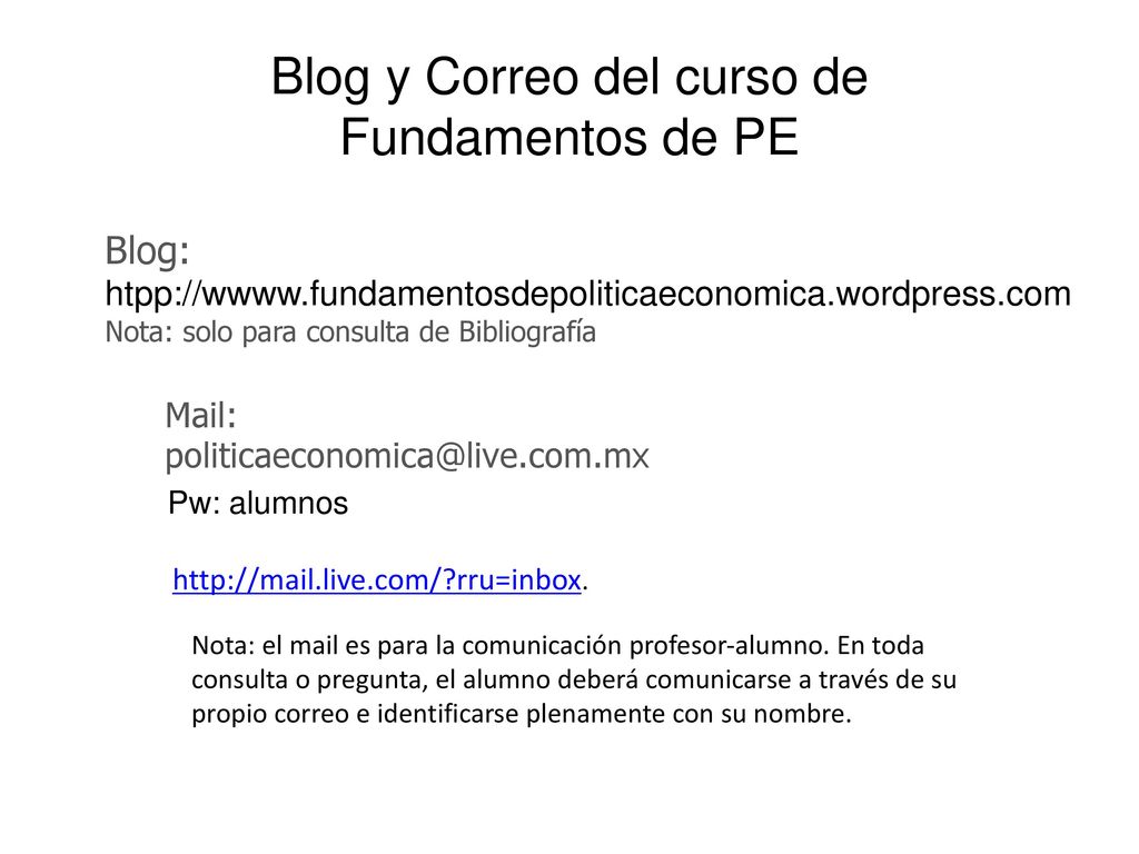 Blog y Correo del curso de Fundamentos de PE