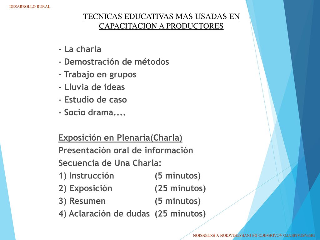 TECNICAS EDUCATIVAS MAS USADAS EN CAPACITACION A PRODUCTORES
