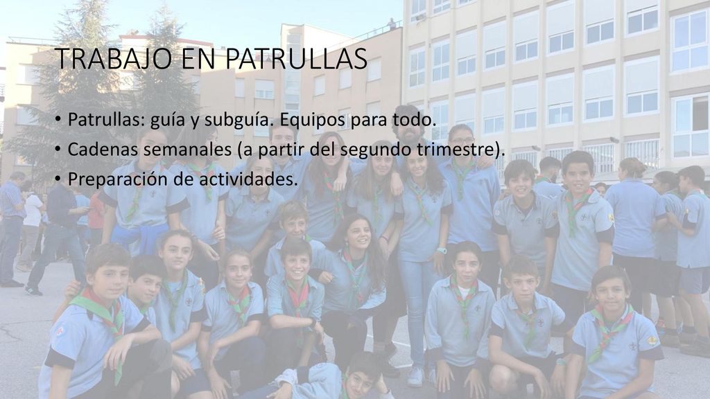 TRABAJO EN PATRULLAS Patrullas: guía y subguía. Equipos para todo.