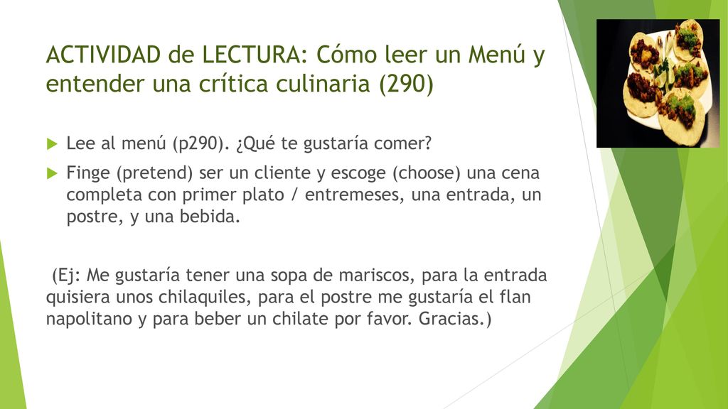 ACTIVIDAD de LECTURA: Cómo leer un Menú y entender una crítica culinaria (290)