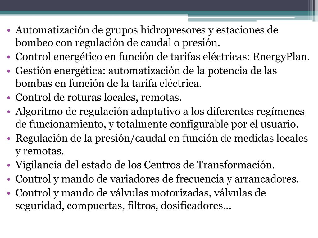 Automatización de grupos hidropresores y estaciones de bombeo con regulación de caudal o presión.