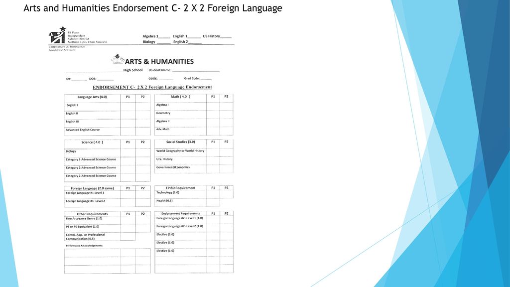 Arts and Humanities Endorsement C- 2 X 2 Foreign Language
