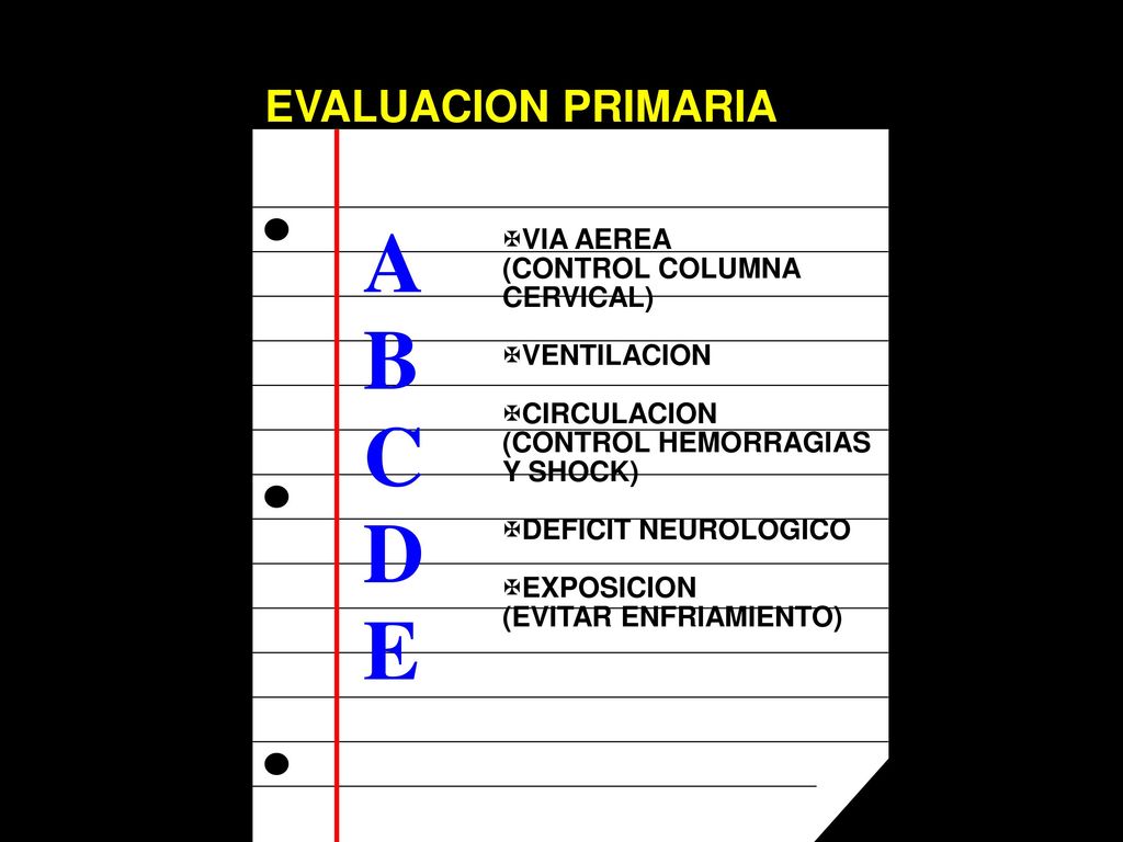 A B C D E EVALUACION PRIMARIA VIA AEREA (CONTROL COLUMNA CERVICAL)