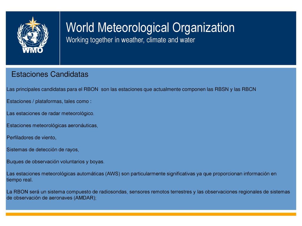 World Meteorological Organization Working together in weather, climate and water