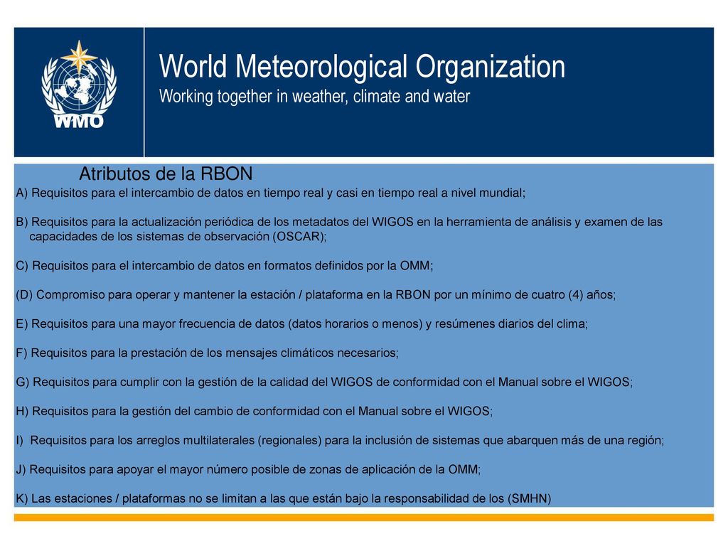 World Meteorological Organization Working together in weather, climate and water