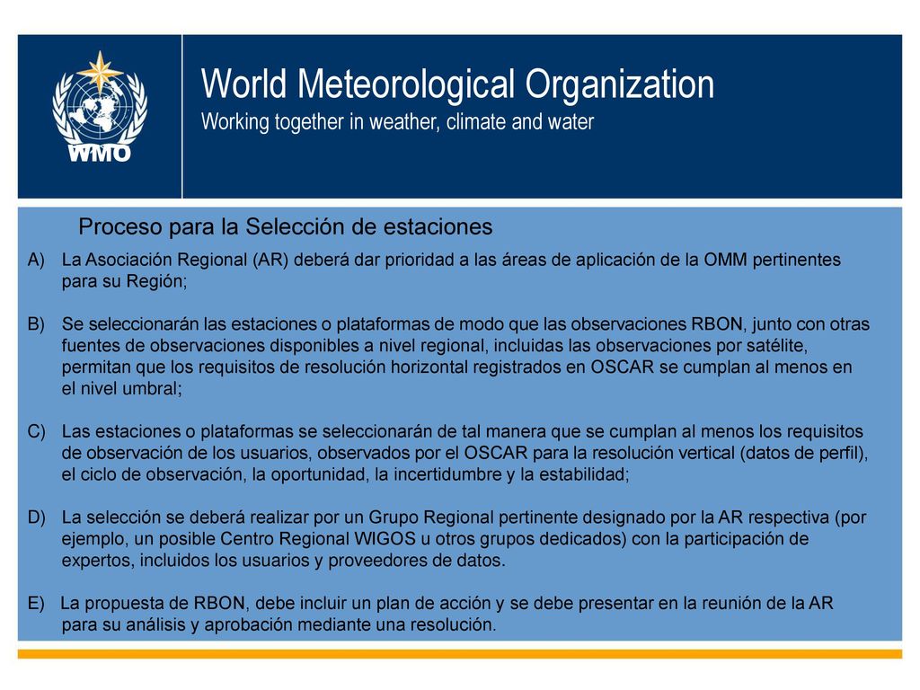 World Meteorological Organization Working together in weather, climate and water