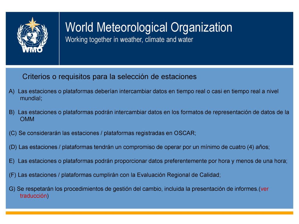 World Meteorological Organization Working together in weather, climate and water