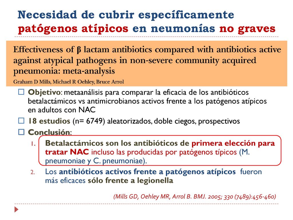 Necesidad de cubrir específicamente patógenos atípicos en neumonías no graves