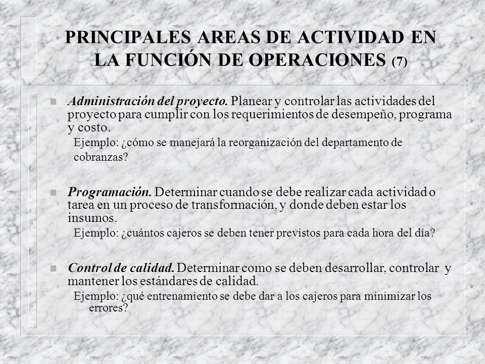 PRINCIPALES AREAS DE ACTIVIDAD EN LA FUNCIÓN DE OPERACIONES (7)