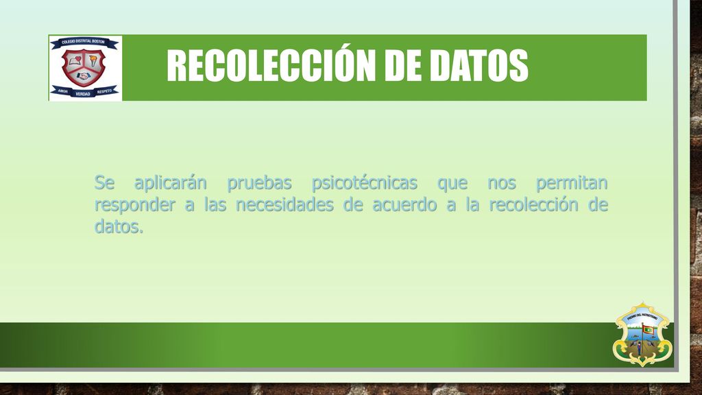 RECOLECCIÓN DE DATOS Se aplicarán pruebas psicotécnicas que nos permitan responder a las necesidades de acuerdo a la recolección de datos.