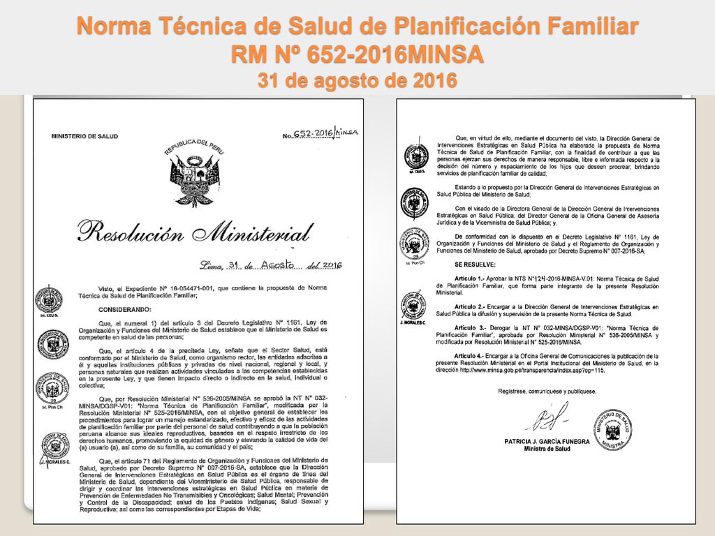 Norma Técnica de Salud de Planificación Familiar RM Nº MINSA 31 de agosto de 2016