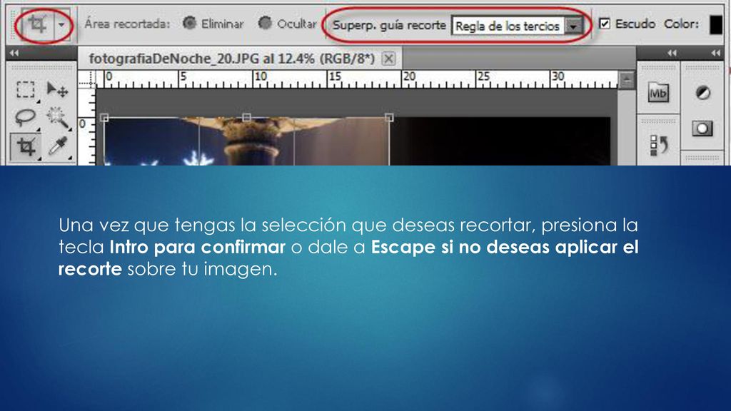 Una vez que tengas la selección que deseas recortar, presiona la tecla Intro para confirmar o dale a Escape si no deseas aplicar el recorte sobre tu imagen.