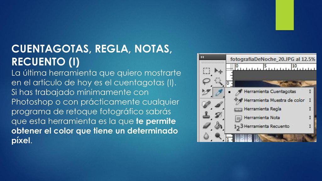 CUENTAGOTAS, REGLA, NOTAS, RECUENTO (I)