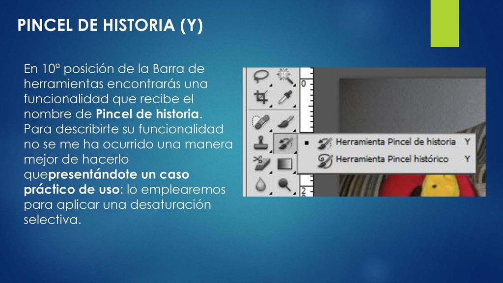 PINCEL DE HISTORIA (Y) En 10ª posición de la Barra de herramientas encontrarás una funcionalidad que recibe el nombre de Pincel de historia.