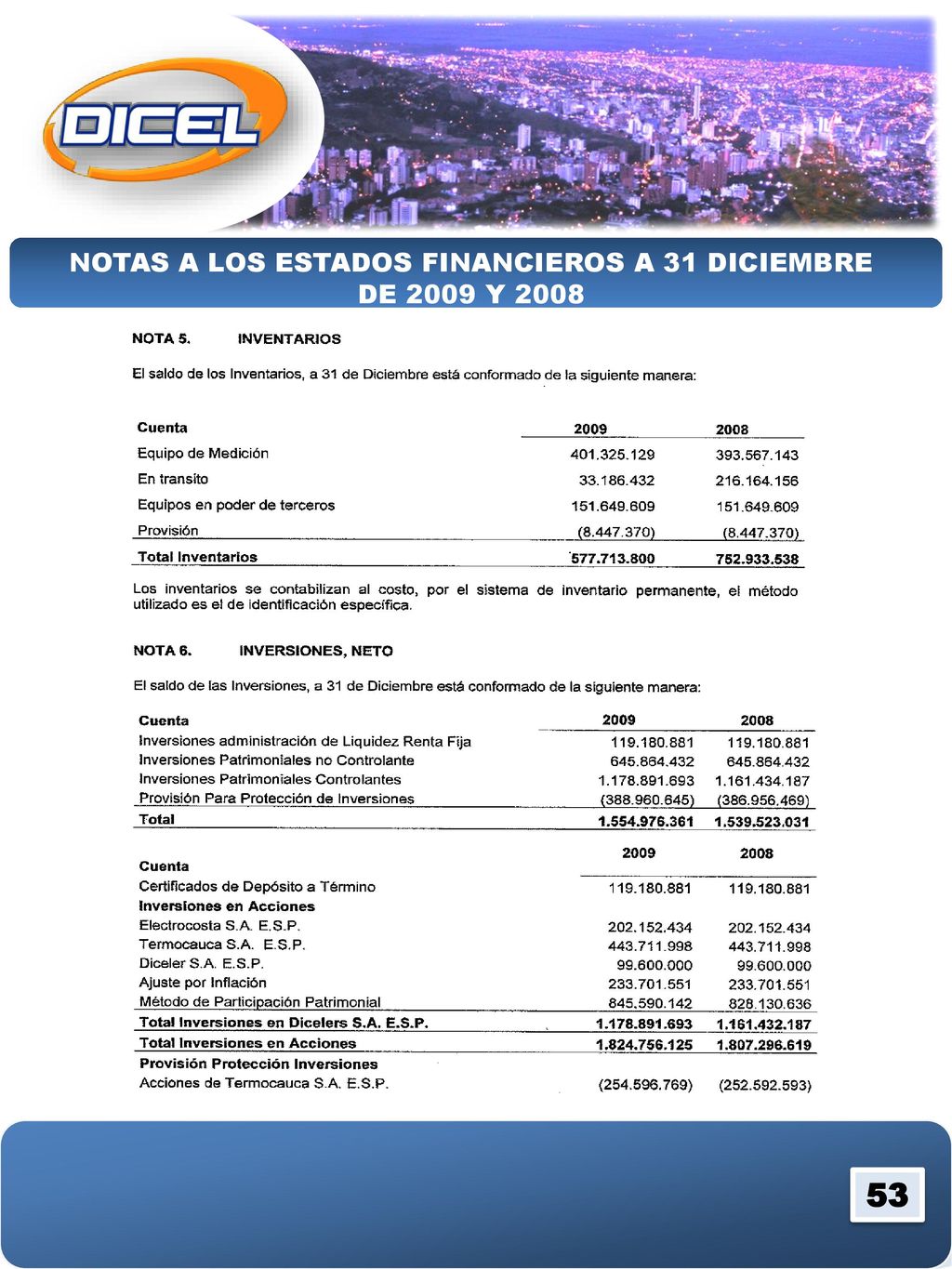 NOTAS A LOS ESTADOS FINANCIEROS A 31 DICIEMBRE DE 2009 Y 2008
