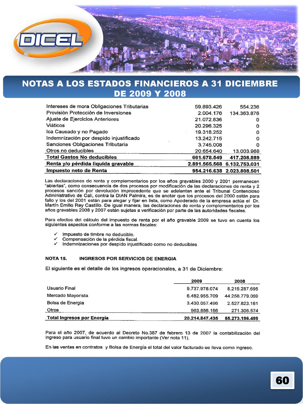 NOTAS A LOS ESTADOS FINANCIEROS A 31 DICIEMBRE DE 2009 Y 2008