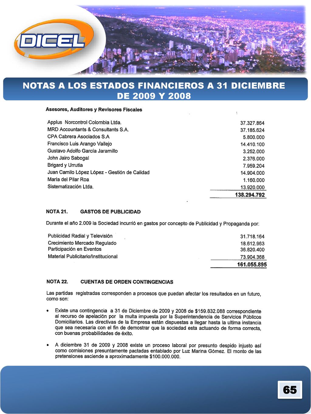 NOTAS A LOS ESTADOS FINANCIEROS A 31 DICIEMBRE DE 2009 Y 2008