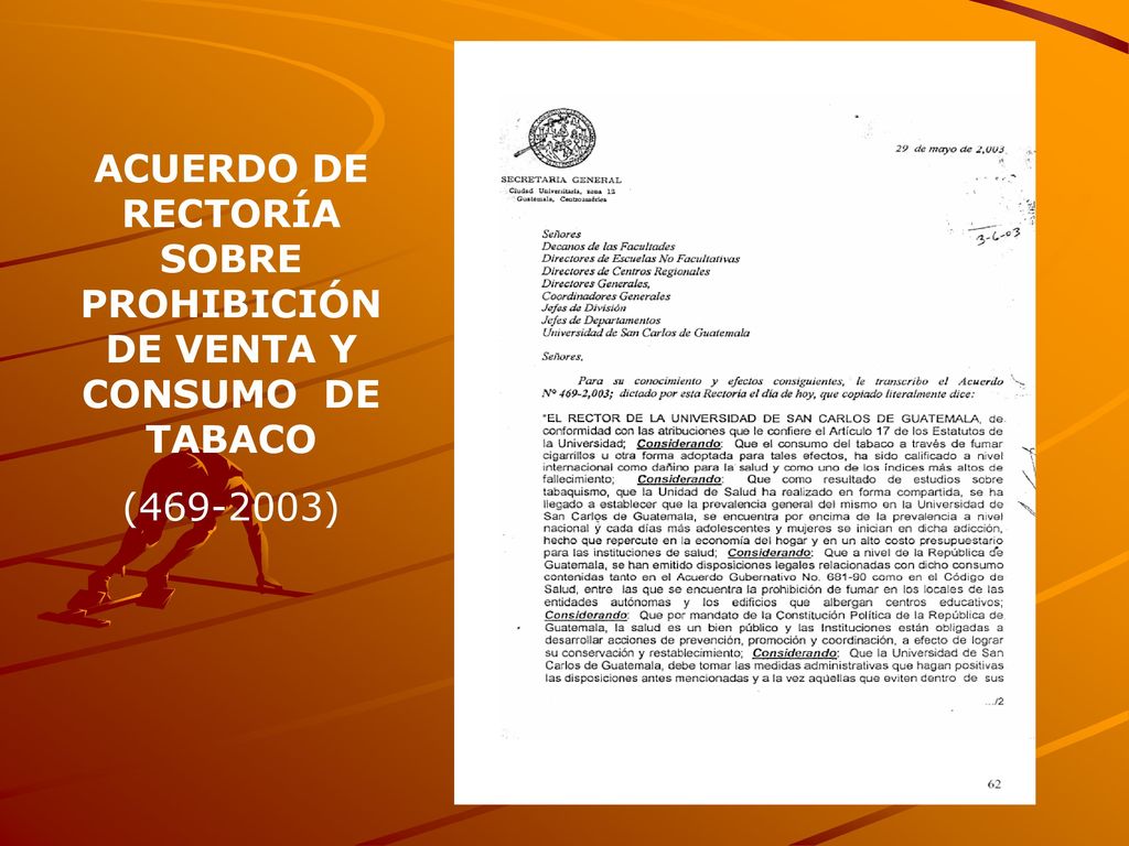 ACUERDO DE RECTORÍA SOBRE PROHIBICIÓN DE VENTA Y CONSUMO DE TABACO