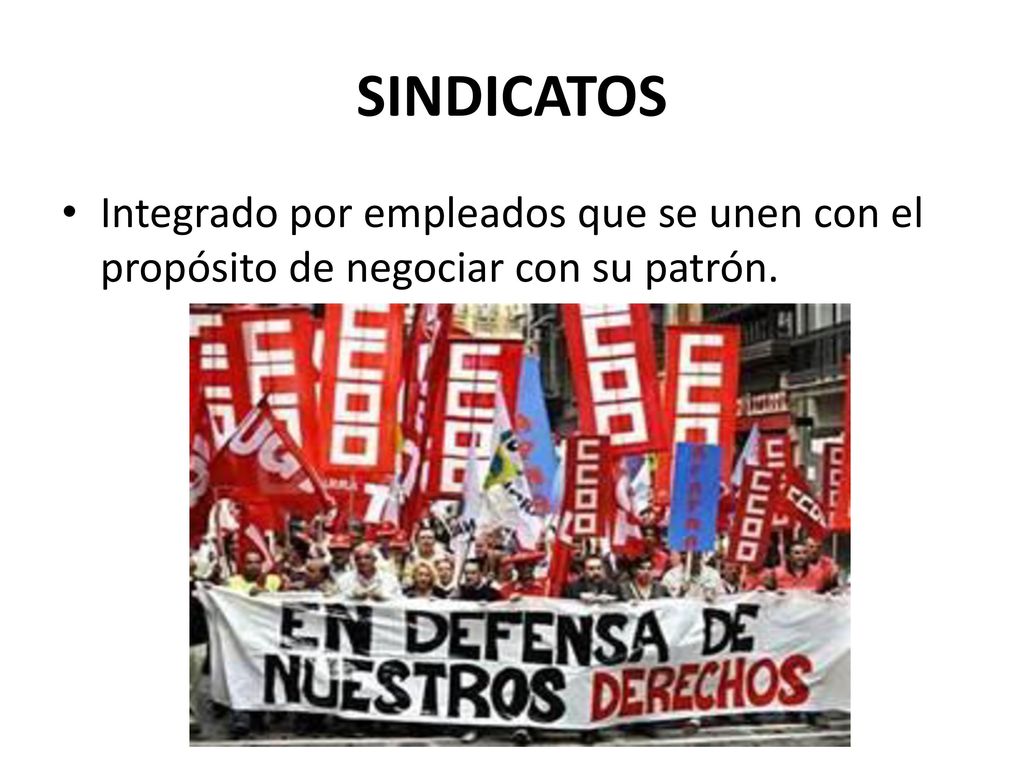SINDICATOS Integrado por empleados que se unen con el propósito de negociar con su patrón.