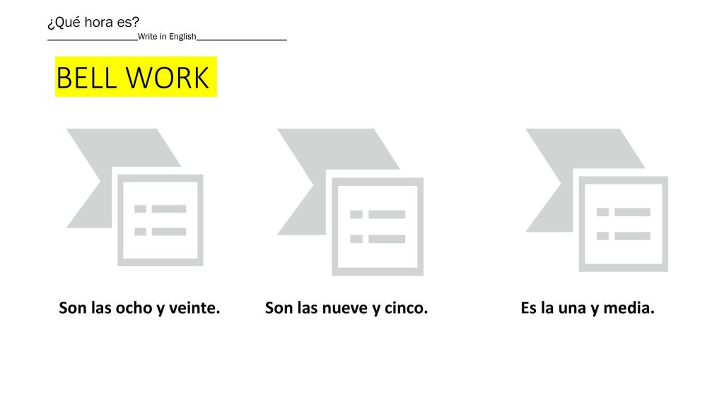 ¿Qué hora es ____________________Write in English____________________. BELL WORK.