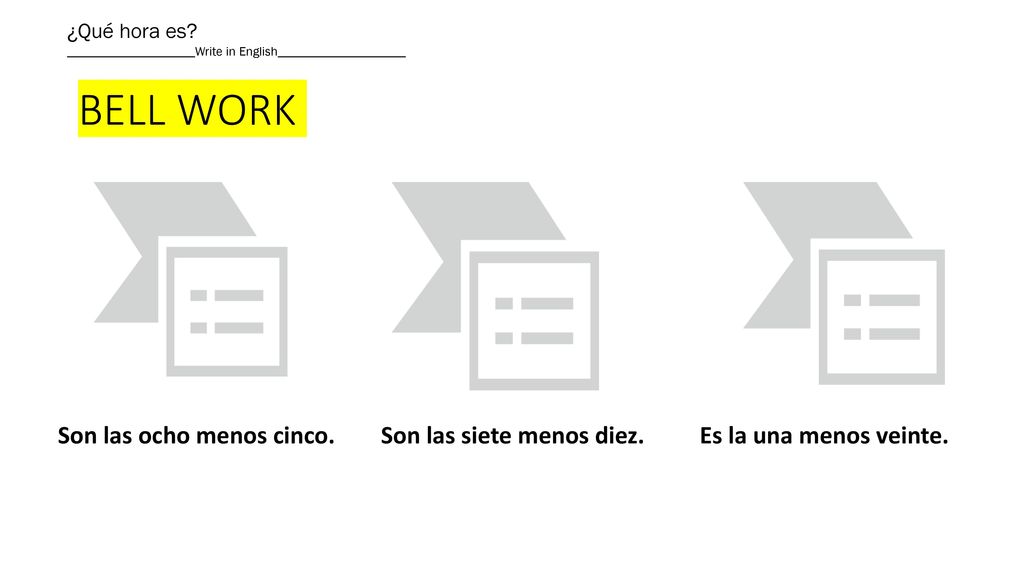 ¿Qué hora es ____________________Write in English____________________. BELL WORK.