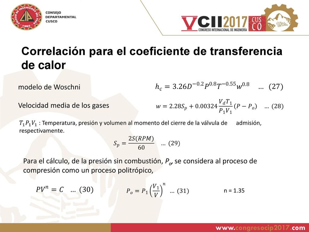 Correlación para el coeficiente de transferencia de calor
