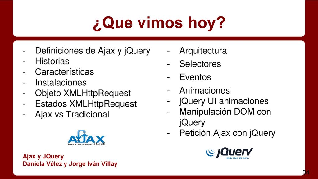 ¿Que vimos hoy Definiciones de Ajax y jQuery Historias