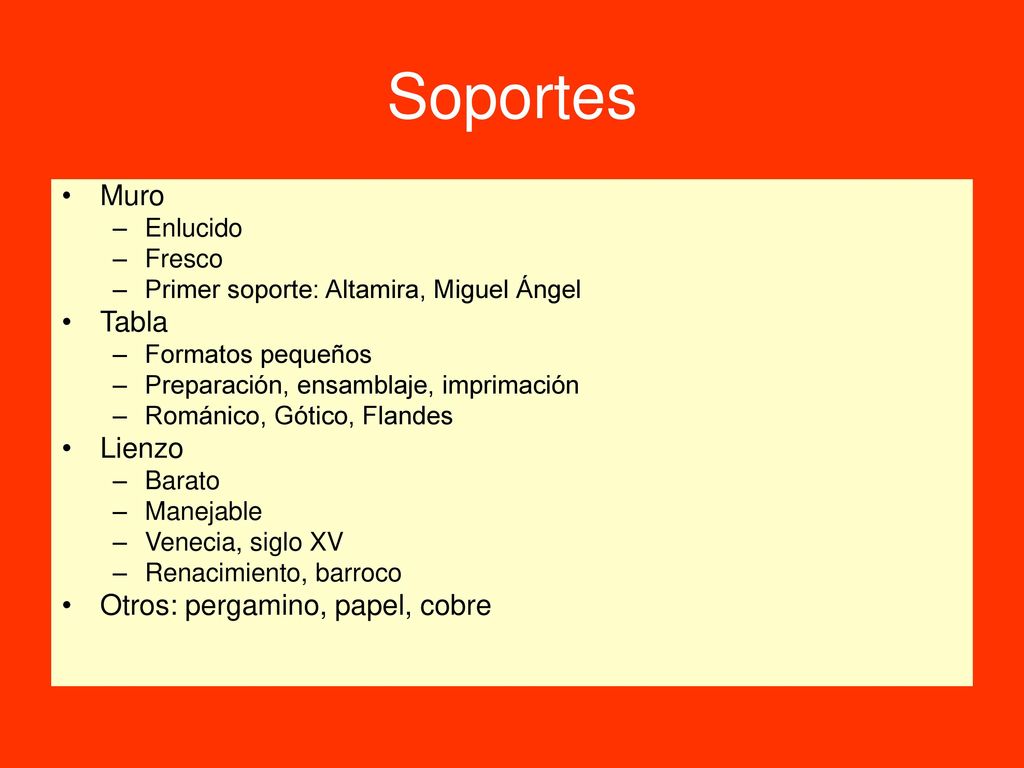 Soportes Muro Tabla Lienzo Otros: pergamino, papel, cobre Enlucido