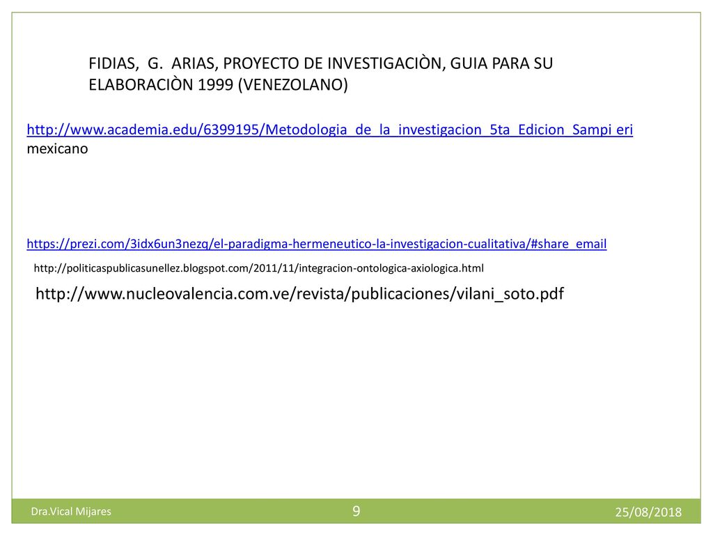 FIDIAS, G. ARIAS, PROYECTO DE INVESTIGACIÒN, GUIA PARA SU ELABORACIÒN 1999 (VENEZOLANO)