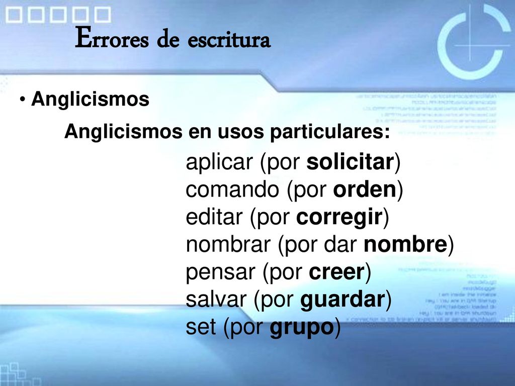Errores de escritura aplicar (por solicitar) comando (por orden)