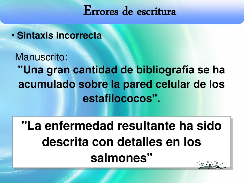 Errores de escritura Sintaxis incorrecta. Manuscrito: