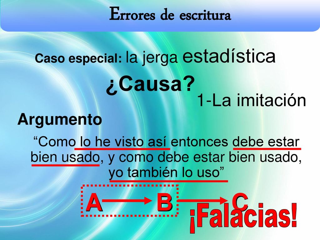 Errores de escritura A B C ¿Causa 1-La imitación Argumento ¡Falacias!