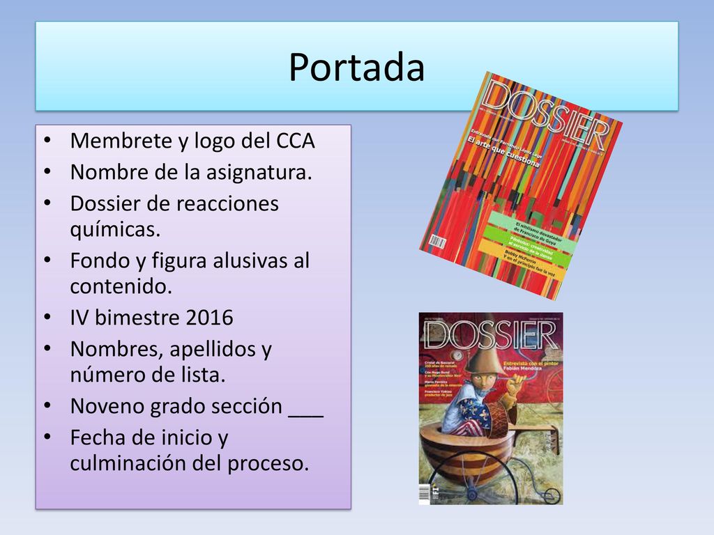 Portada Membrete y logo del CCA Nombre de la asignatura.